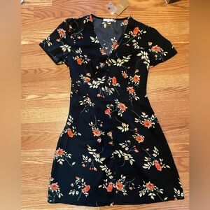 RIHOAS Black sundress with red/orange Floral Pattern